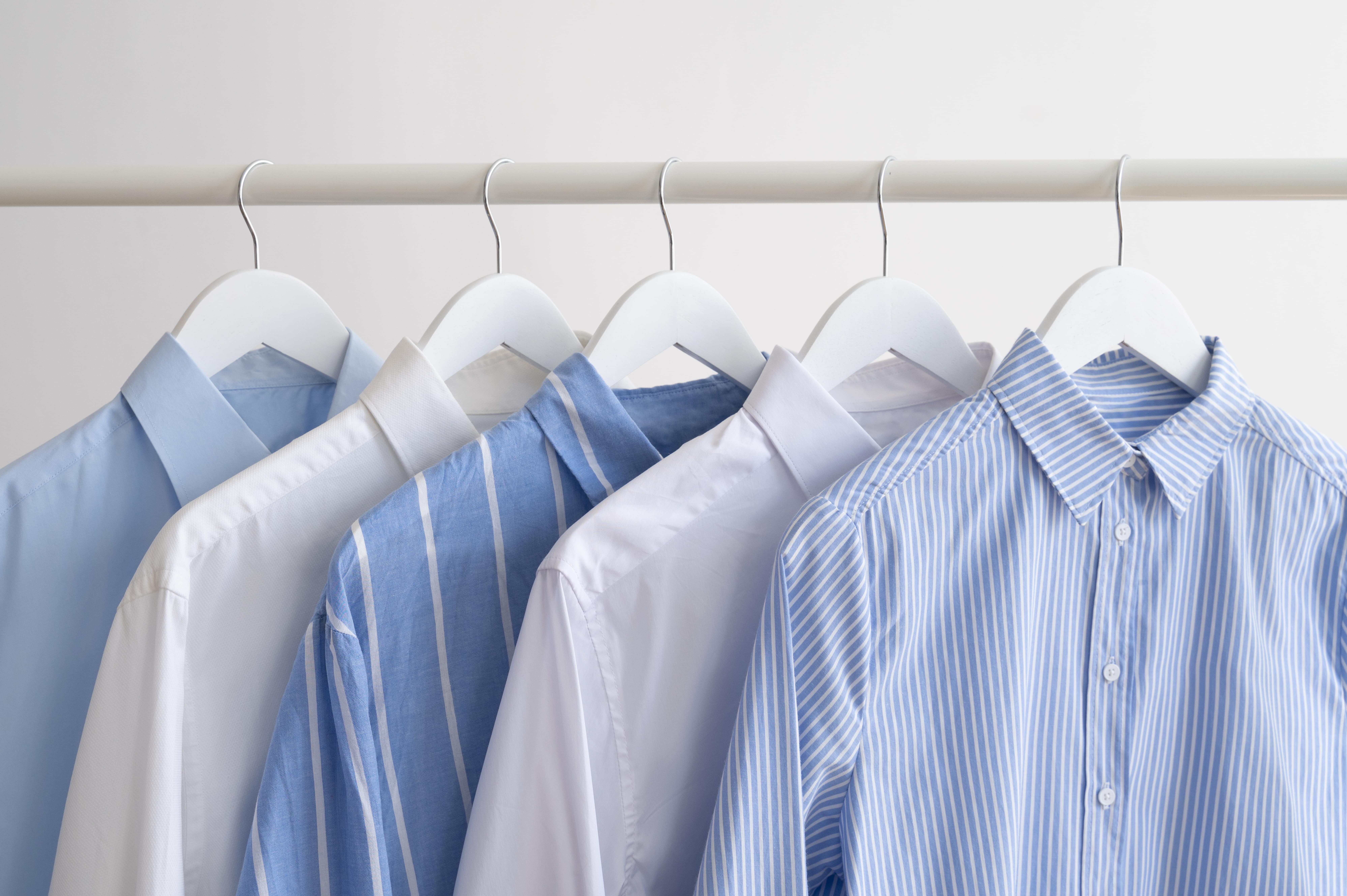 Closeup of hanged shirts on rack