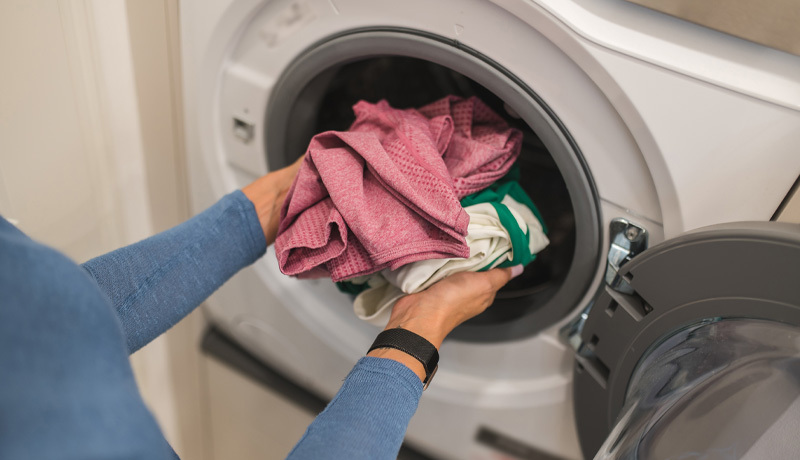 Close-up of a clothing care showing the tumble dry symbol